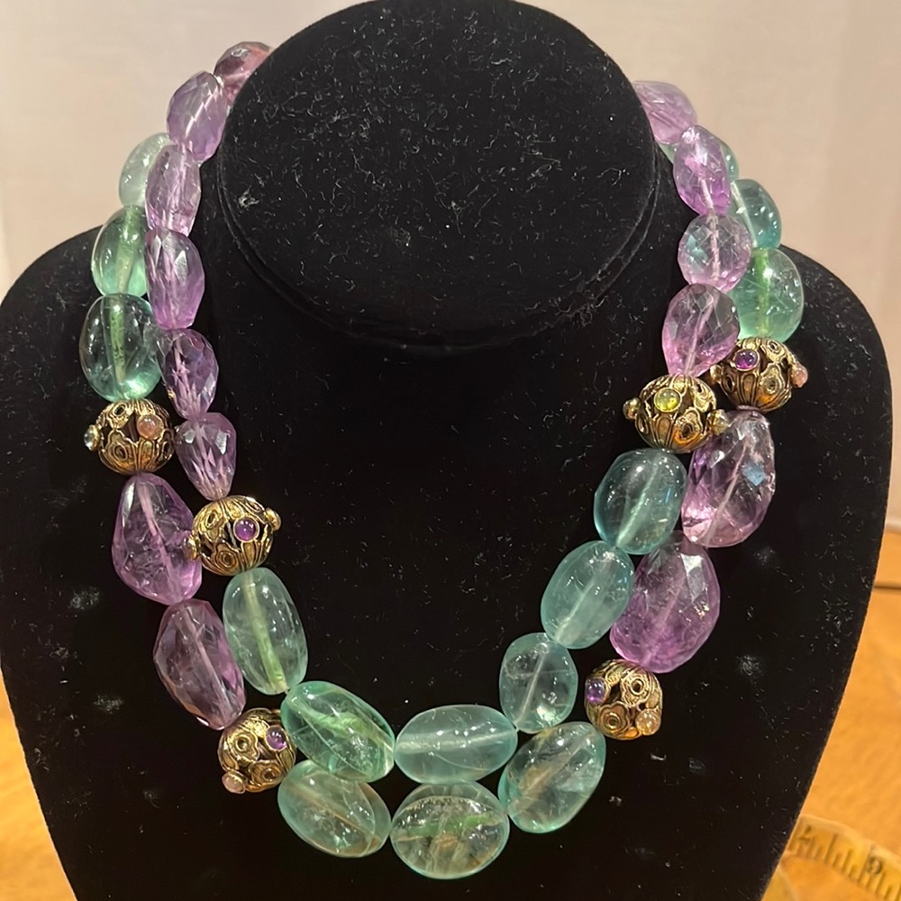 Bounkit Hassan Najestic collar gemstone beads raw cut and polished Vintage new